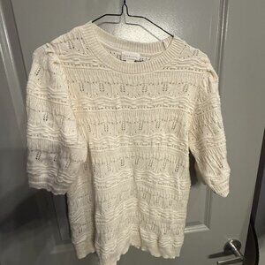 Caslon Sweater Women’s L Ivory Knitted Puff Sleeve Cut-Out Outdoor Cozy Holiday